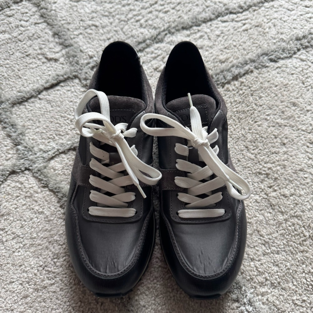 Tod’s sneakers Trainer shoes Leather suede Lace Up Black gray 7